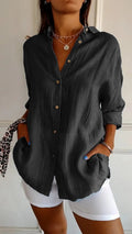 Lapel Long Sleeve Shirt Women's Single-breasted Pleated Shirt Pi-Mart