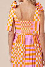 Girls Charming Color Block Tie Shoulder Dress Elegant & Playful Summer Style Stevvex