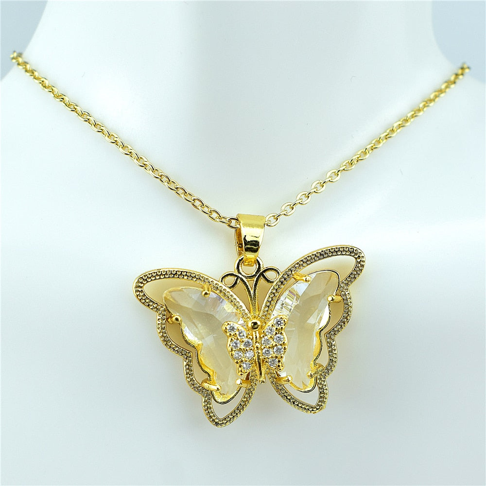 Crystal Glass Butterfly Necklace Pi-Mart