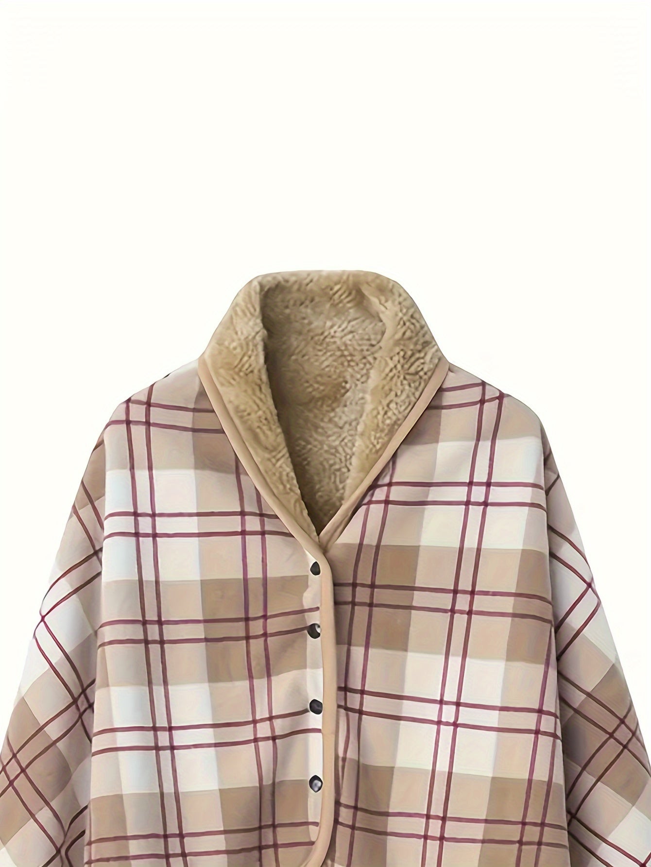 Women'S Casual Plaid Pajama Cape Blanket, V-Neck Sleeveless Knit Fabric with Button Detail, Polyester 100% Flannel, Medium Stretch, All-Season Loose Fit - Thick Heating Office Air-Conditioning Nap Blanket Lootquake LLC