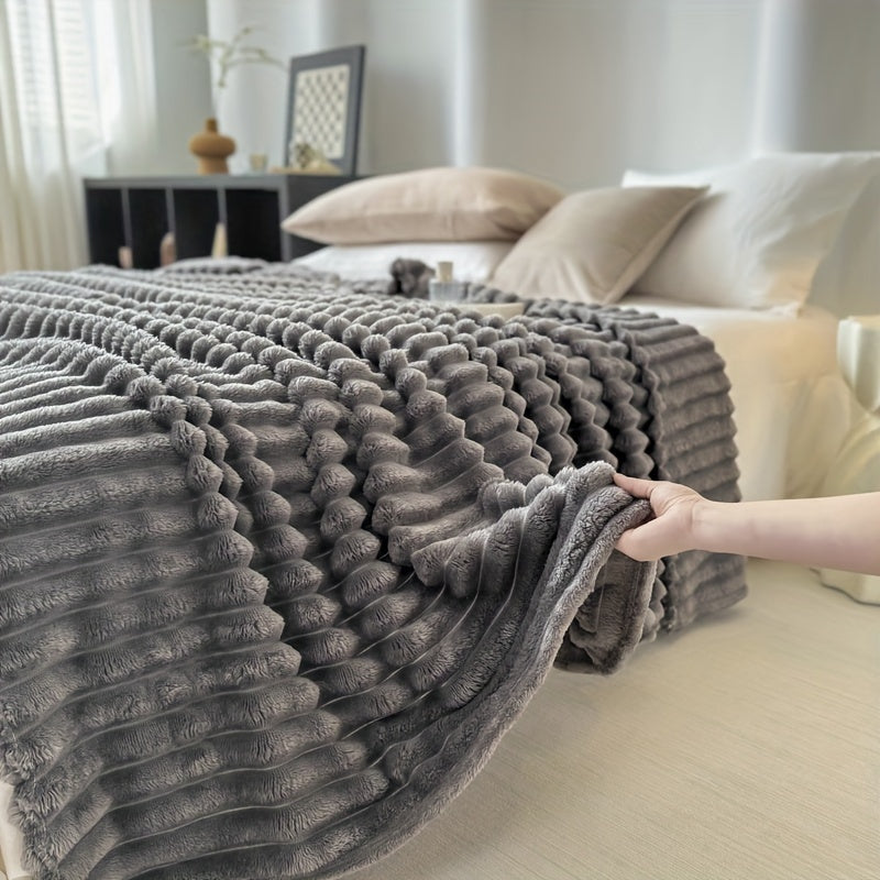 1pc Cozy Double-Sided 3D Rabbit Hair Blanket - Soft, Warm, and Fuzzy for Snuggling Up - Perfect for Office, Outdoor Camping, Sofa, and Gift Giving Lootquake LLC