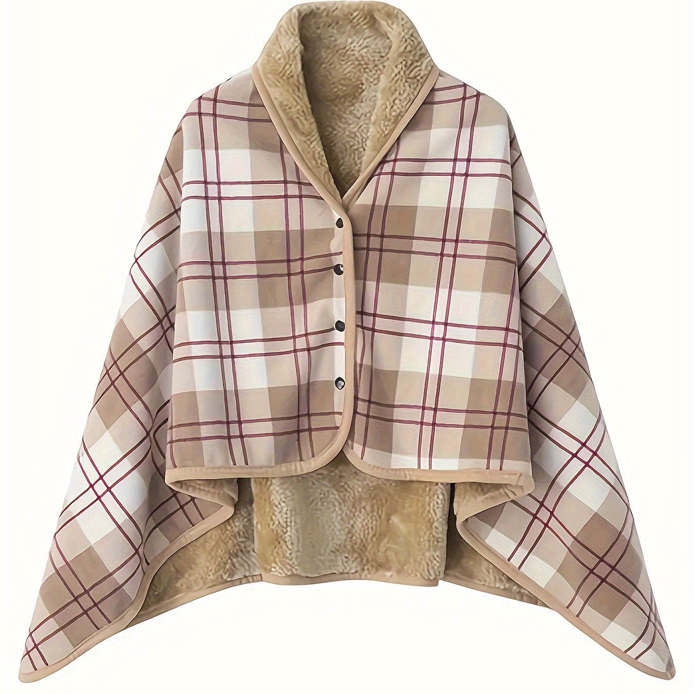 Women'S Casual Plaid Pajama Cape Blanket, V-Neck Sleeveless Knit Fabric with Button Detail, Polyester 100% Flannel, Medium Stretch, All-Season Loose Fit - Thick Heating Office Air-Conditioning Nap Blanket Lootquake LLC