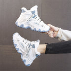 Fashion Black White Lace-up Sneakers Winter Warm All-match Plush Shoes Women Plus Velvet Fleece Flat High-top Sports Shoes Pi-Mart