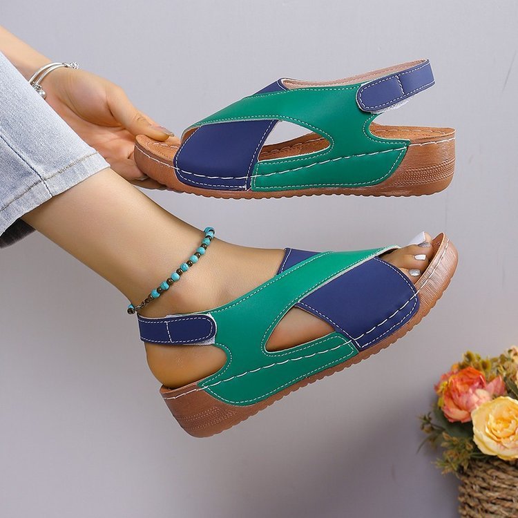 Summer Wedges Sandals With Colorblock Cross-strap Design Casual Thick-soled Roman Shoes For Women Pi-Mart