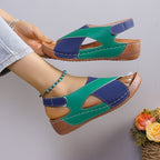 Summer Wedges Sandals With Colorblock Cross-strap Design Casual Thick-soled Roman Shoes For Women Pi-Mart