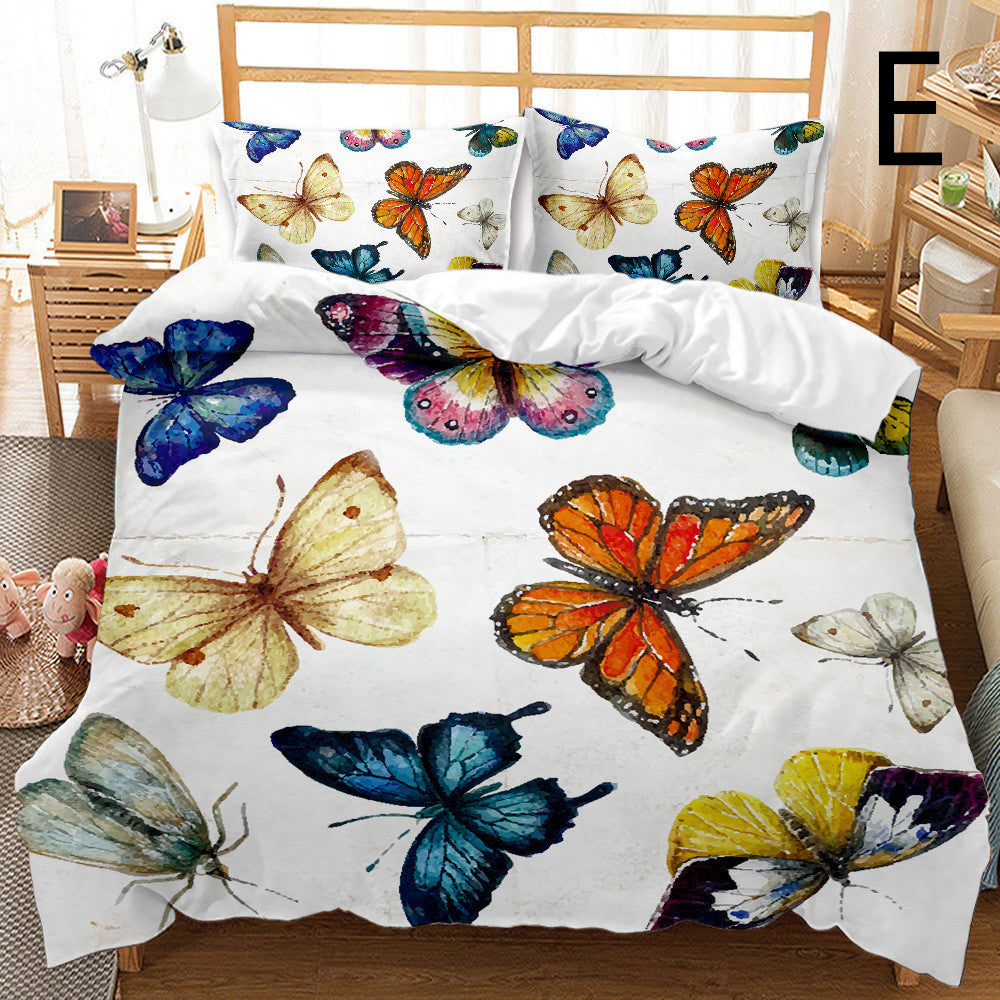 Butterfly Series Three-piece Bedding Quilt Cover Set Pi-Mart
