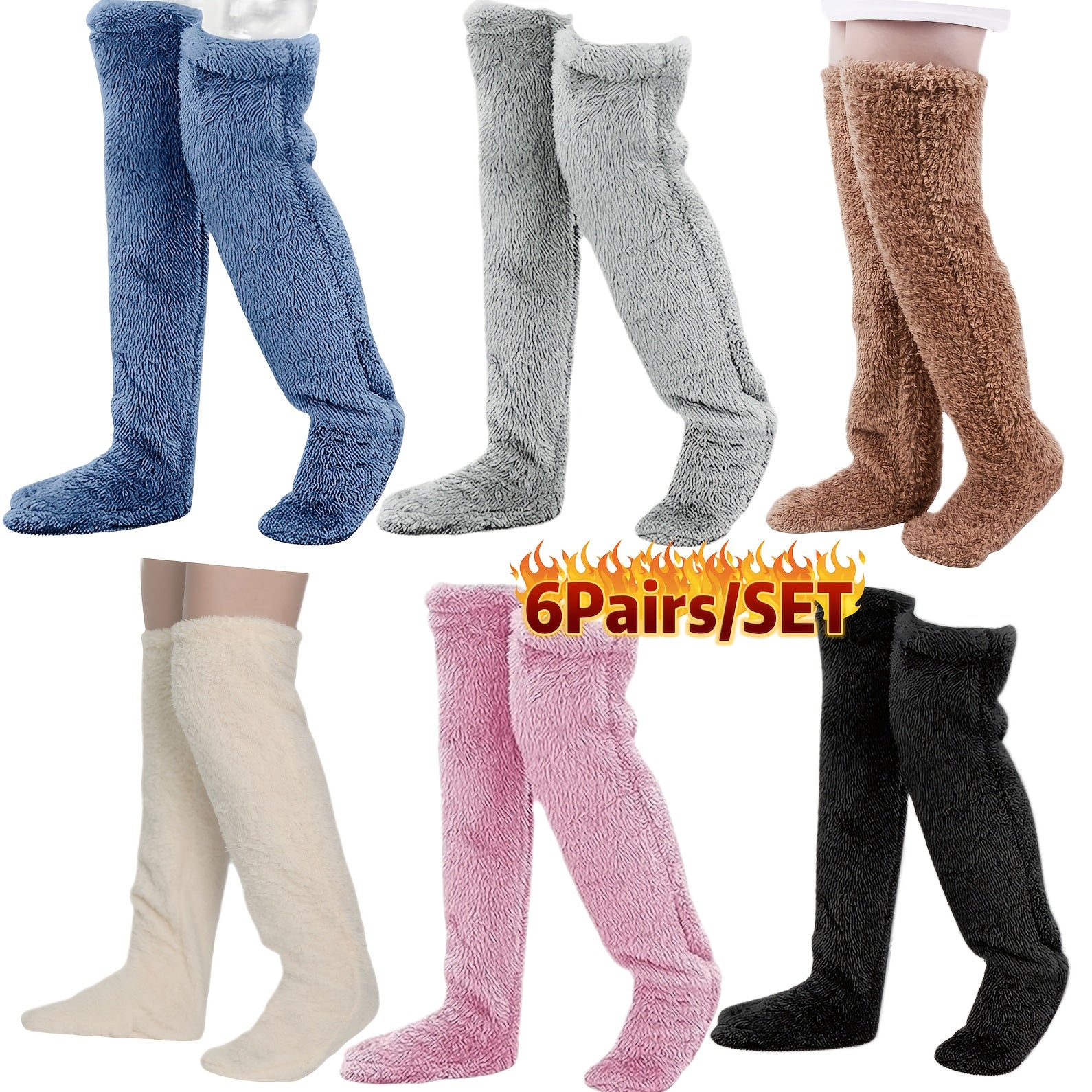 Cozy Couple's Thigh-High Fuzzy Socks - Warm, Durable Knit Over-The-Knee Stockings, Easy-Care Solid Hosiery Lootquake LLC