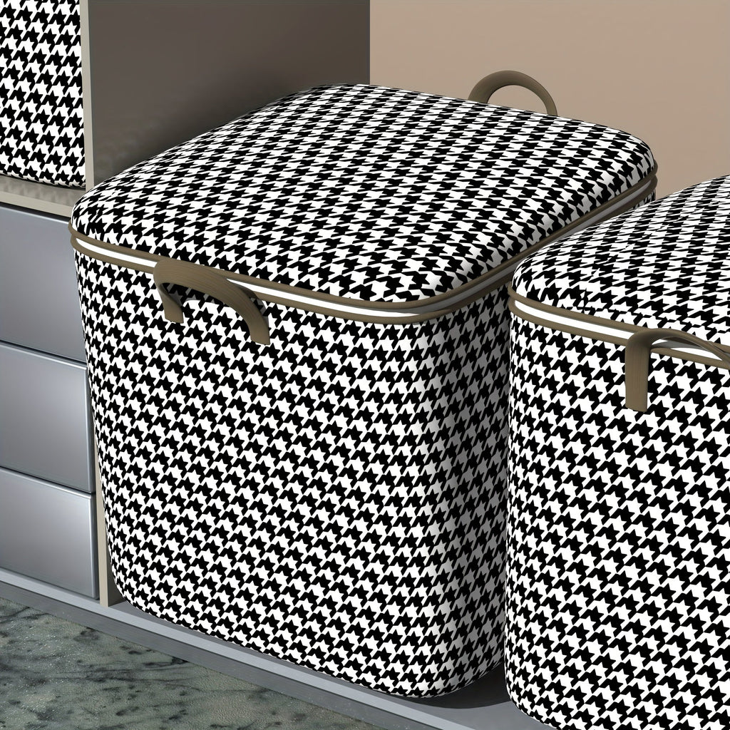 2pcs/5pcs Extra Large Capacity Stylish Houndstooth Storage Boxes - Durable, Space-Saving Closet Organizers with Handles for Easy Clothes, Blanket Storage and Organization at Home and Office Lootquake LLC