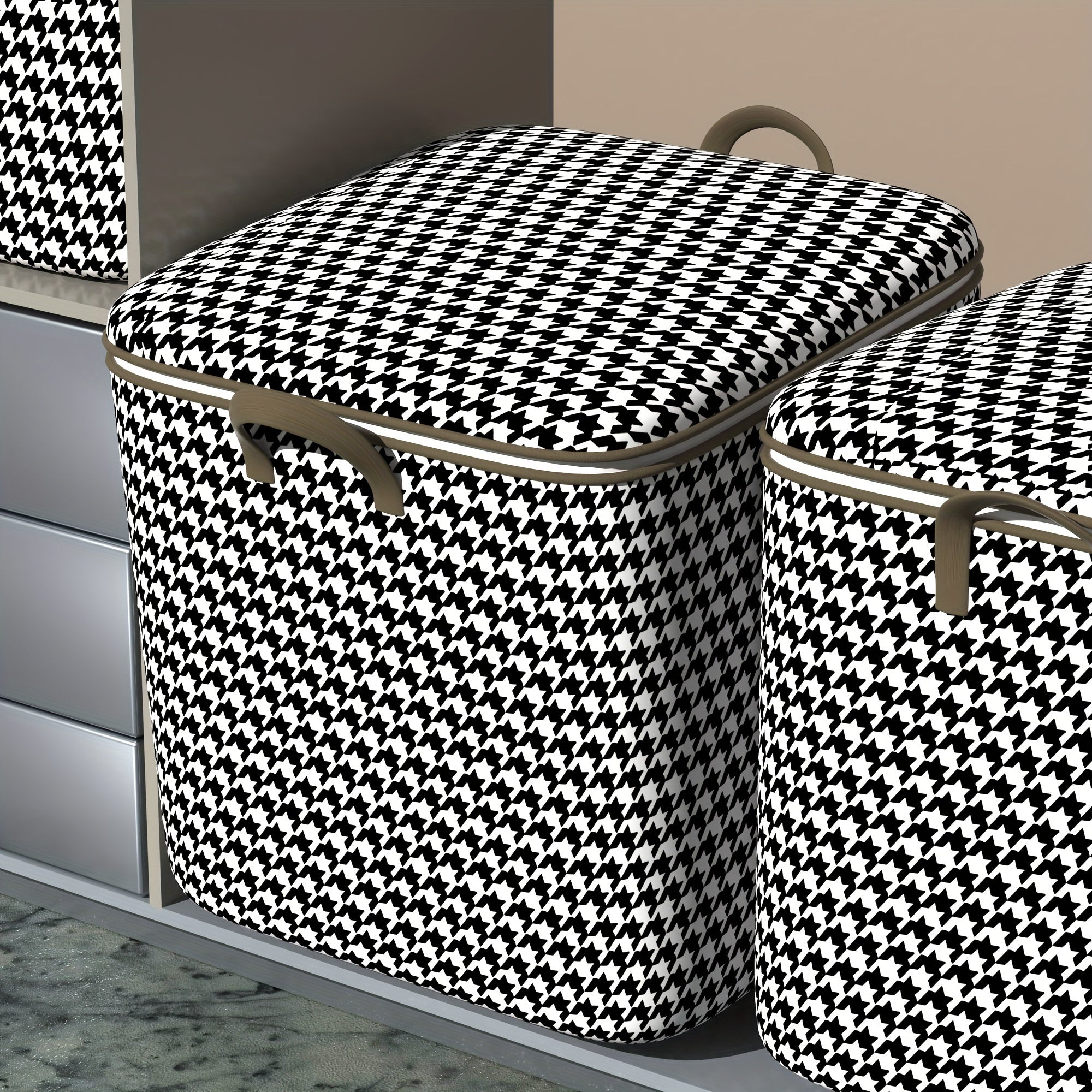 2pcs/5pcs Extra Large Capacity Stylish Houndstooth Storage Boxes - Durable, Space-Saving Closet Organizers with Handles for Easy Clothes, Blanket Storage and Organization at Home and Office Lootquake LLC