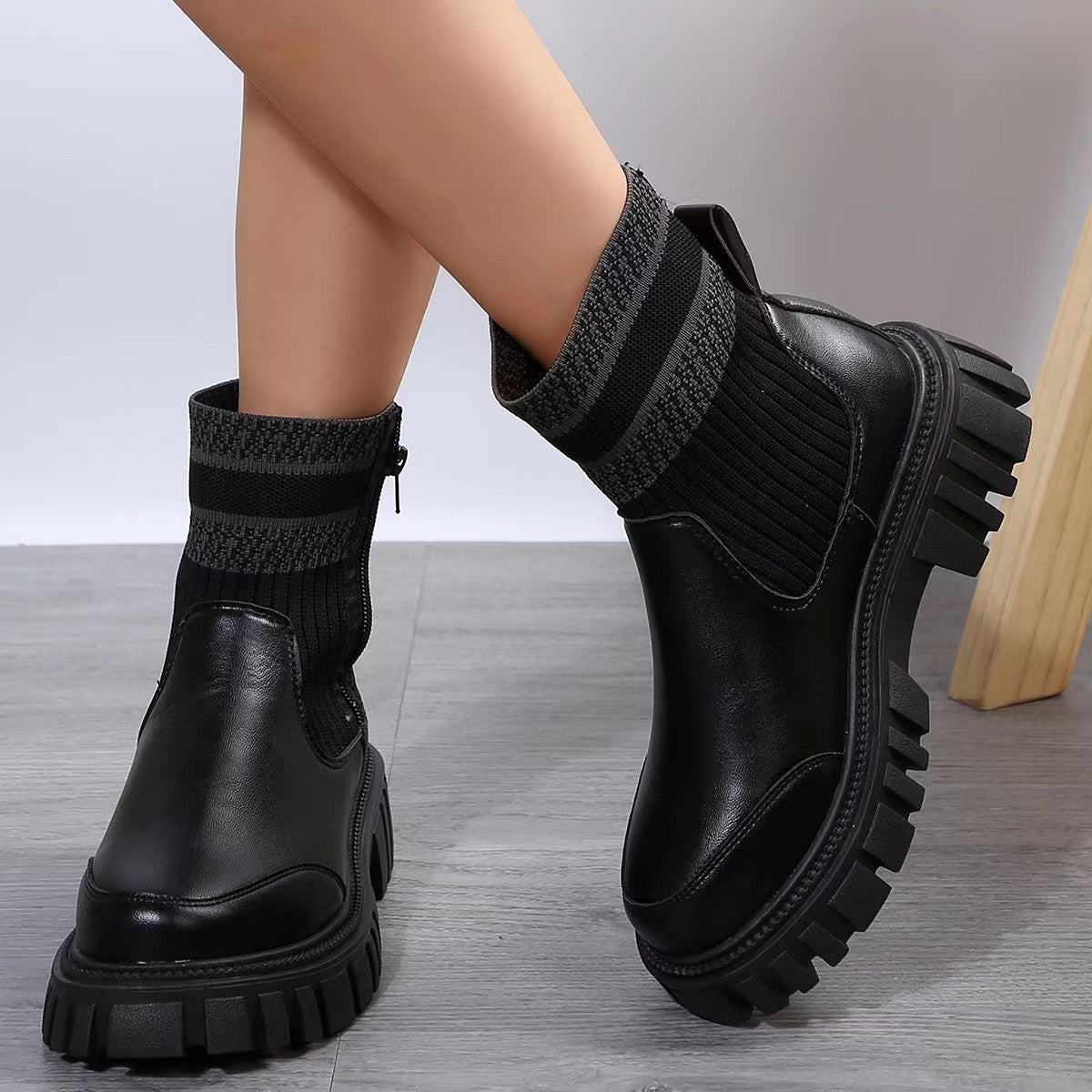 Women's Fashionable Knitted Women's Middle Boots Pi-Mart