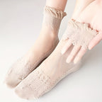 6 Pairs Soft & Breathable Lace Patchwork Crew Socks - Women's Calf Socks with Comfortable Stockings & Hosiery for Everyday Wear Lootquake LLC