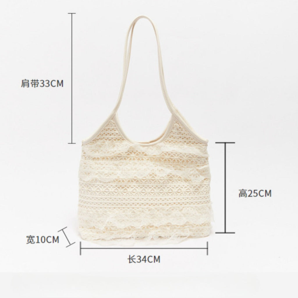 Summer woven bag casual vacation large capacity shoulder bag lace mesh underarm bag beach bag summer purse hobo - SJB-DIAMOND ELITES