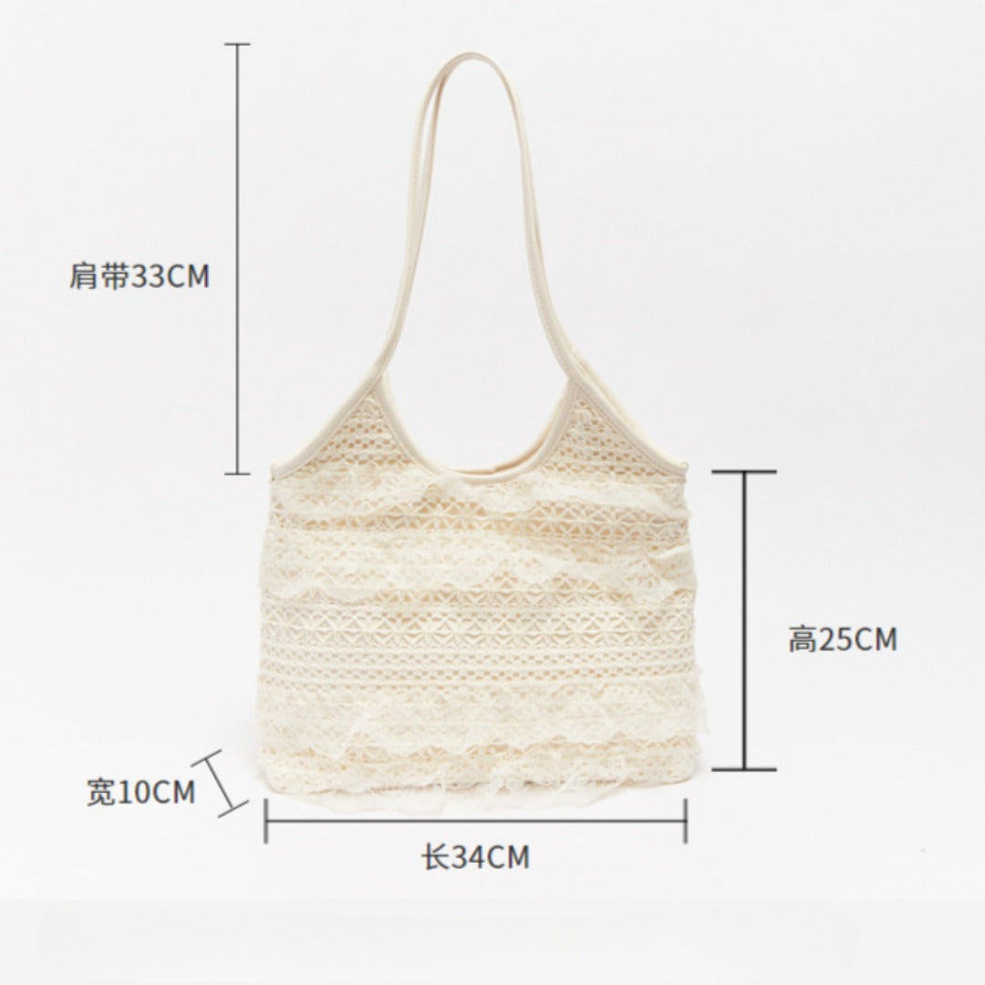 Summer woven bag casual vacation large capacity shoulder bag lace mesh underarm bag beach bag summer purse hobo - SJB-DIAMOND ELITES