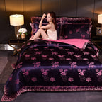 Cover Set Wedding Golden Jacquard Bedding Set Lace Flat Sheet Pillowcase 4pcs European Luxury Pi-Mart