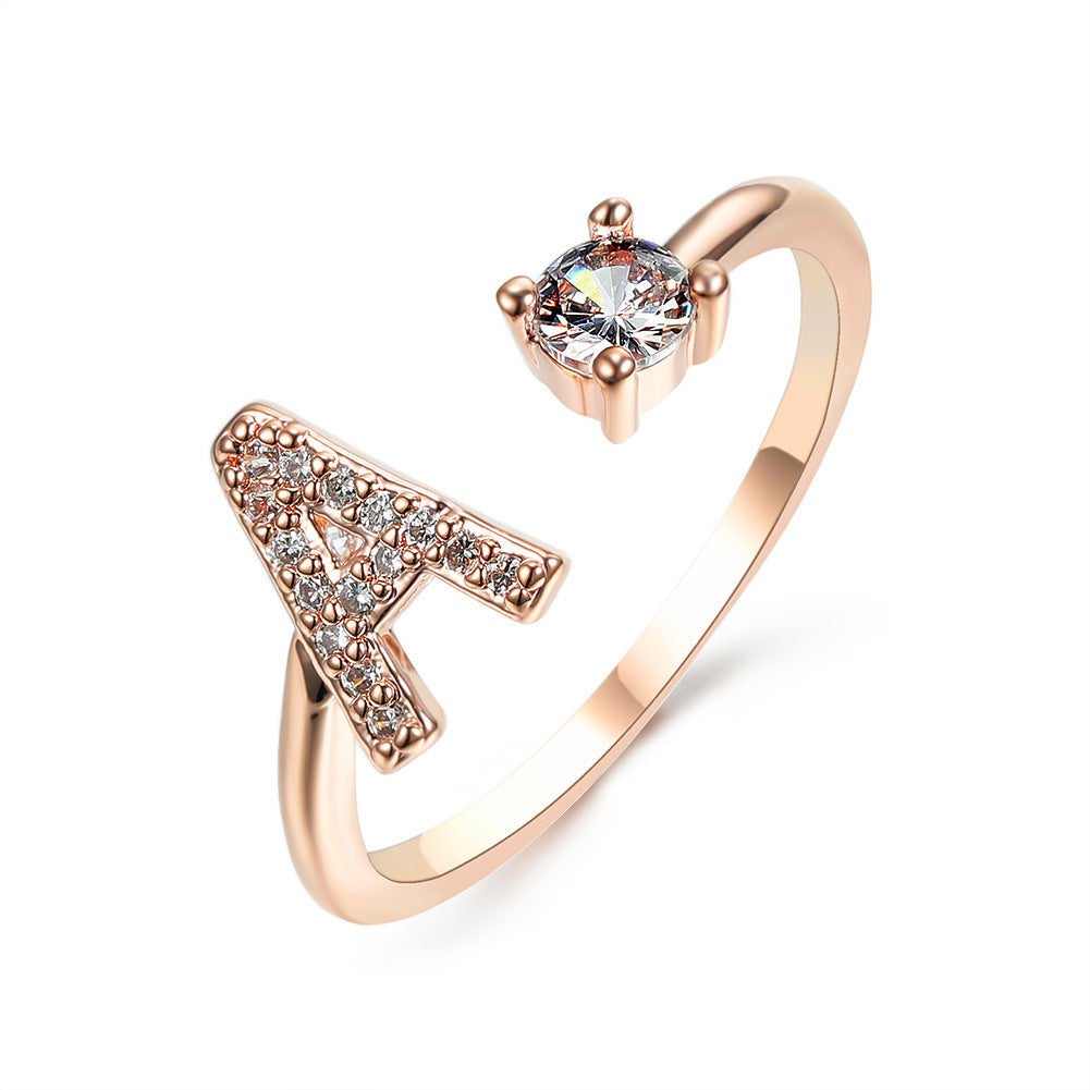 Adjustable 26 Initial Letter Ring Fashion Jewelry For Women Simple Elegant Jewelry Pi-Mart