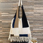 Tassel bag women, splicing knitted shoulder bag, simple and versatile retro knitted bag hobo - SJB-DIAMOND ELITES