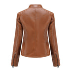 Simple European And American Trend Thin Coat Long Sleeve Motorcycle Jacket Women Pi-Mart
