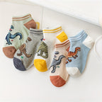 5 Pairs Of Boy's Trendy Dinosaur Pattern No Show Socks, Comfy Breathable Casual Soft Socks For Kid's Outdoor Activities Lootquake LLC