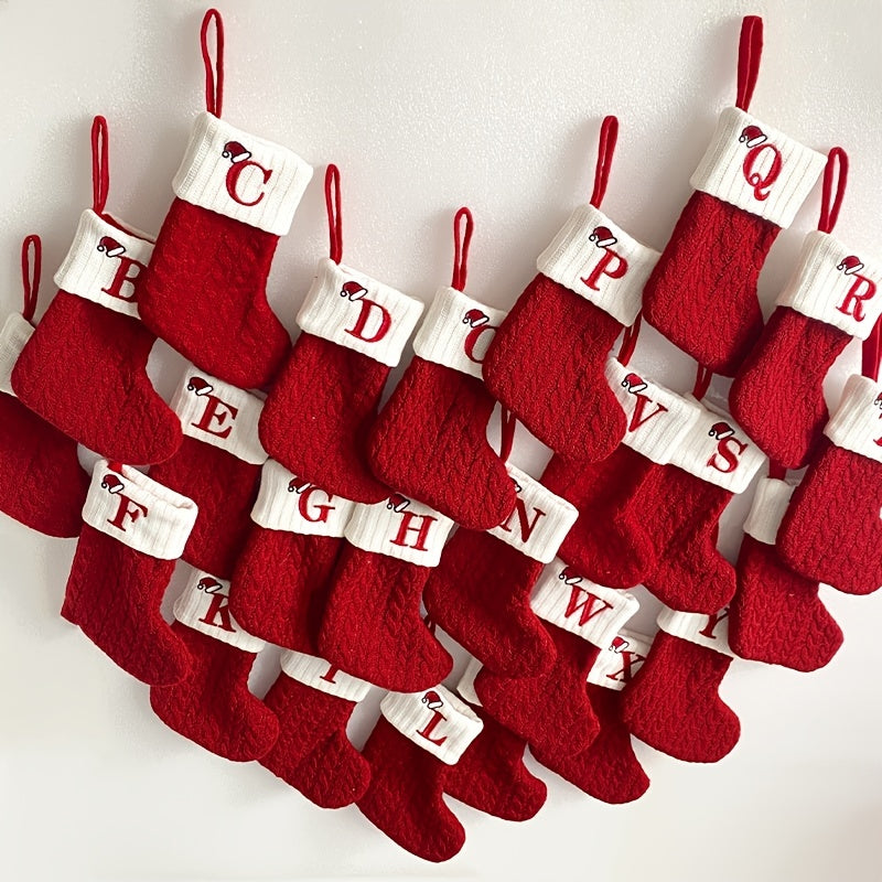 1pc Knitted Christmas Socks Stocking Gift Bag - Embroidered Alphabet, Candy Design, Scene Decor, Room Decor, Home Decor, Holiday Party Decor, Festive Gift Idea for Family and Friends Lootquake LLC