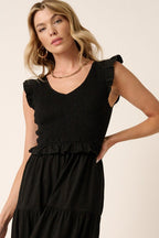 Smocked Ruffled Tiered Midi Dress – Feminine, Romantic, Flattering and Playful Design & Whimsical Style Stevvex