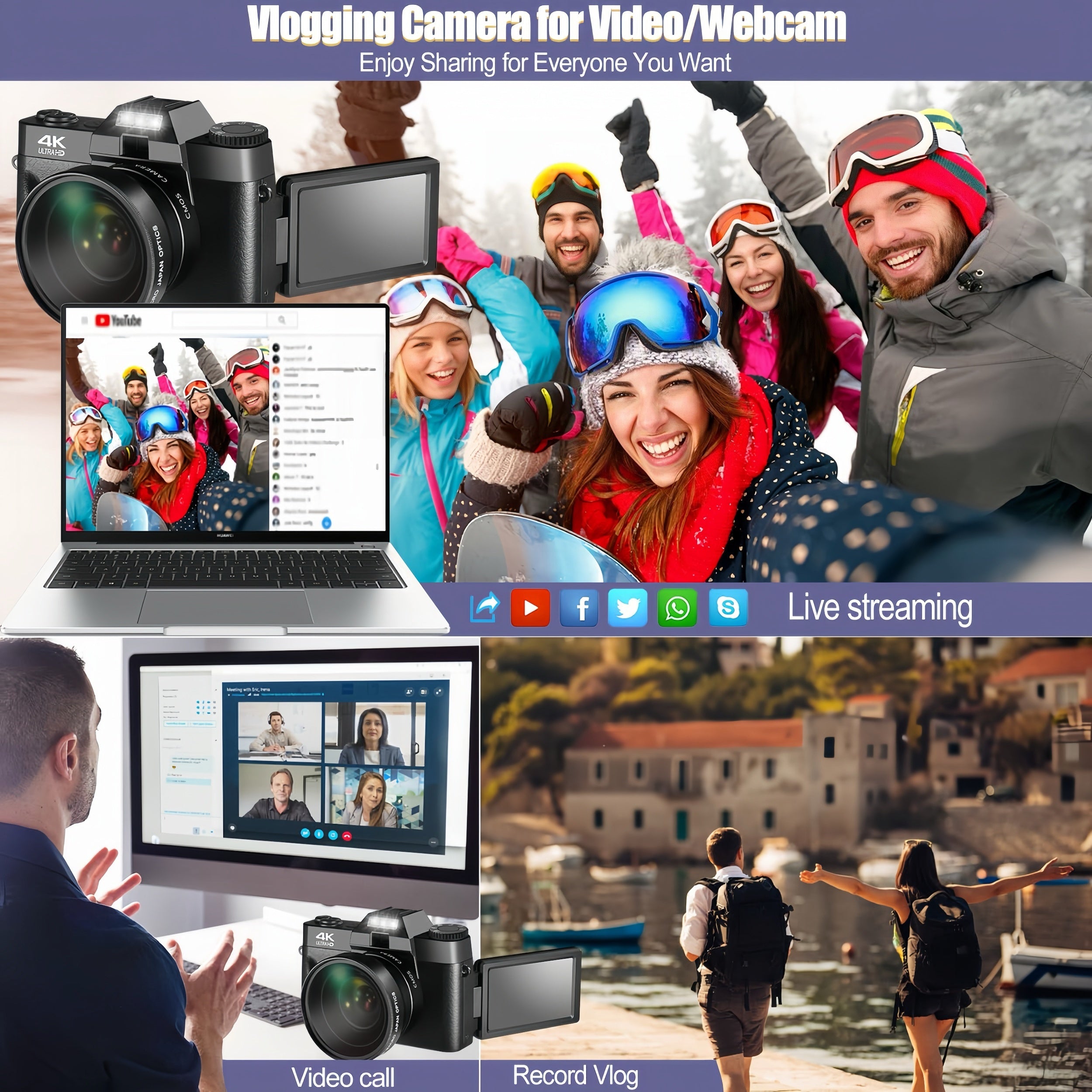 4K 48MP 16X Autofocus Digital Camera for Photography and Video, WiFi Enabled, 3" 180° IPS Flip Screen, Anti-Shake, Compact Vlogging Camera with 32GB Card and 2 Batteries Lootquake LLC