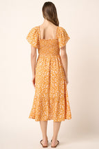 New Summer Flower Print Flutter Sleeve Smocked Midi Dress For Women – Fluttering, Trendy, Romantic and Feminine Style Stevvex