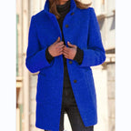 Fashion Stand Collar Woolen Coat With Pockets Fall Winter Casual Button Outwear For Women Clothing Pi-Mart