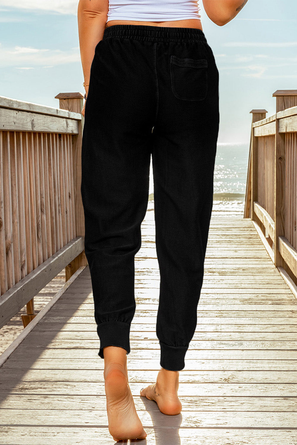Black Elastic Waist Jogger Pants with Pockets - SJB-DIAMOND ELITES