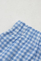 Blue Vintage Gingham Print High Waisted Loose Shorts