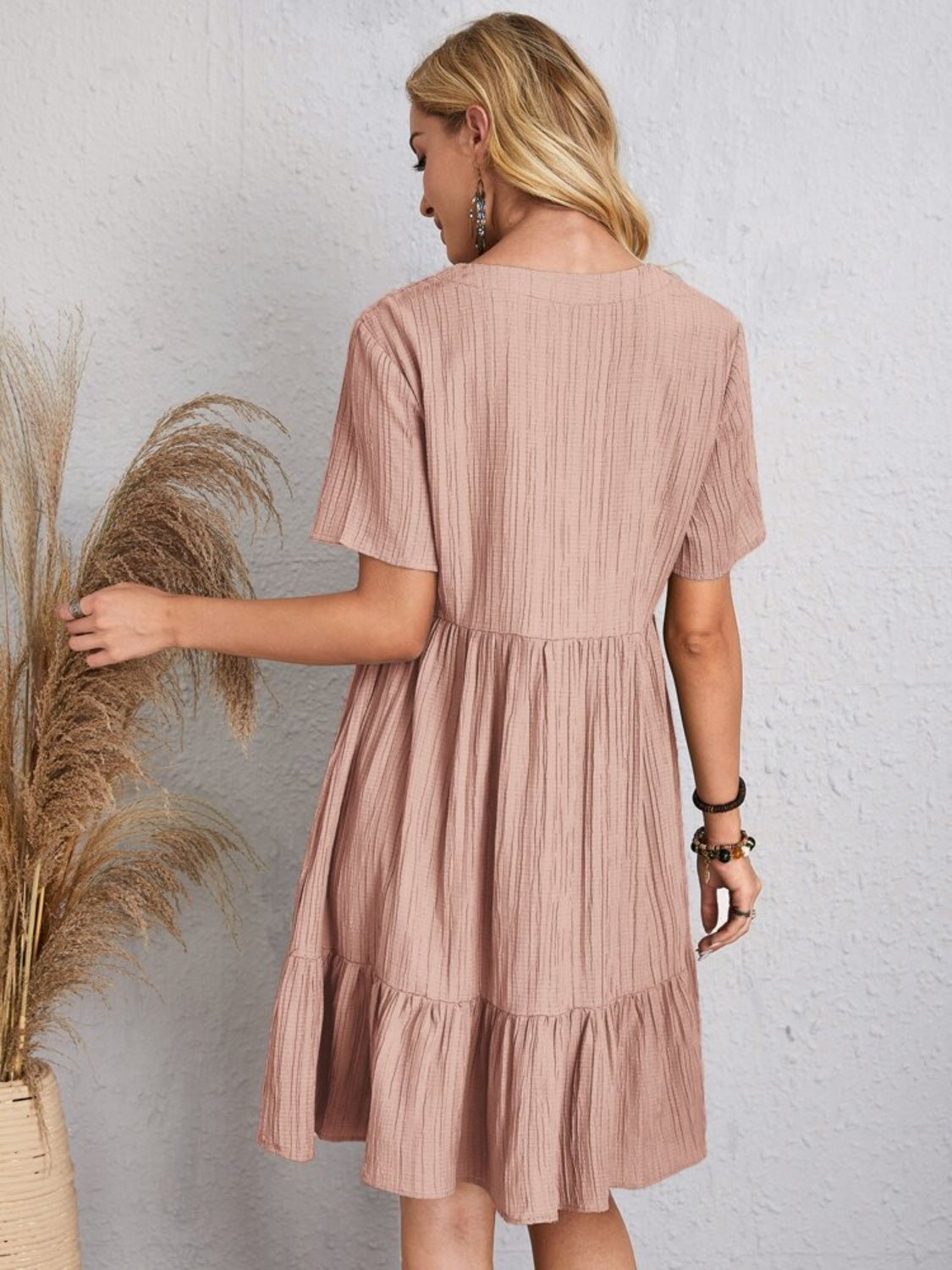 Classic Full Size V-Neck Short Sleeve Dress Casual & Comfortable Dress for Women Stevvex