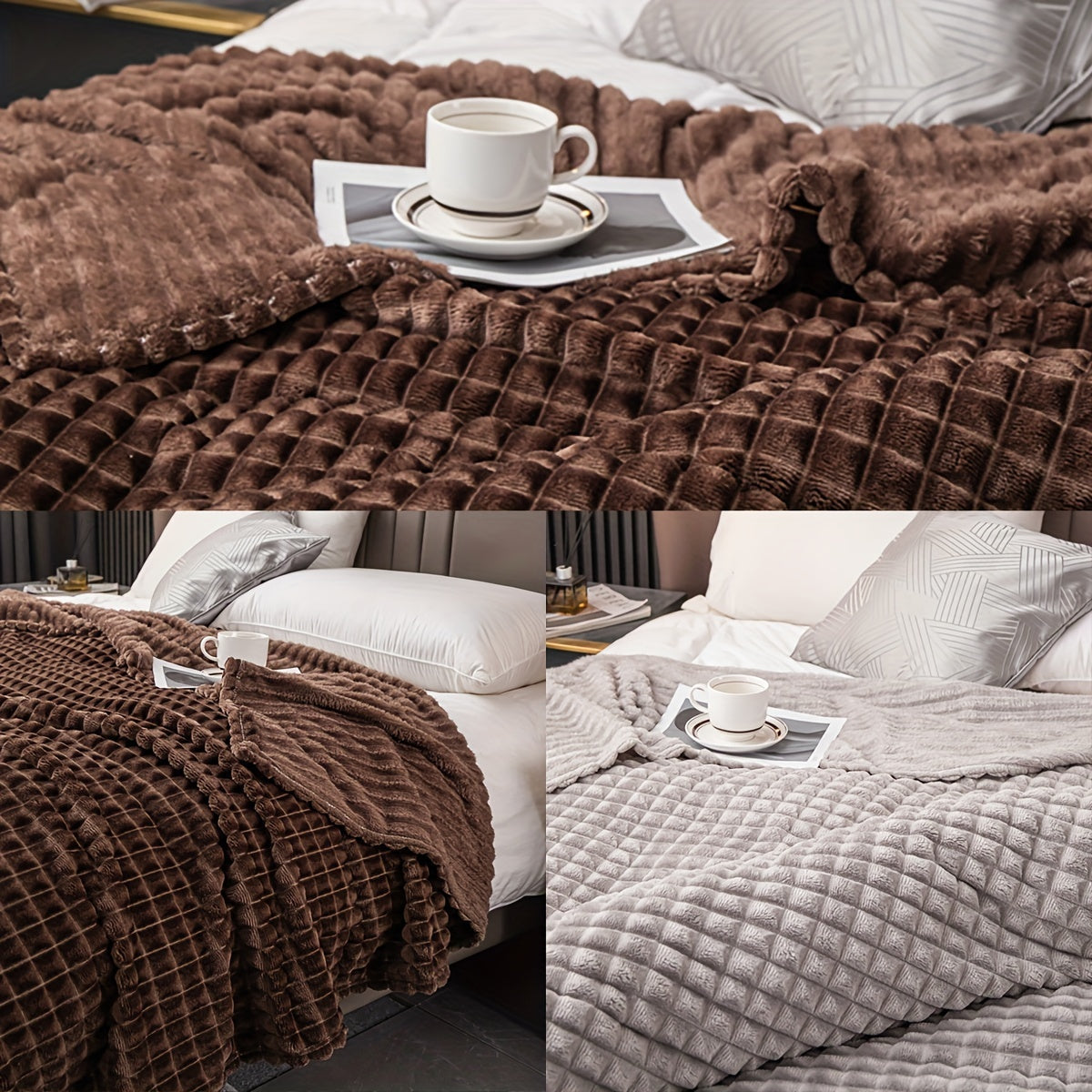 1pc Blanket Flannel/thick Blanket/grey/khaki/royal Blue/white/dark Gray/burgundy/beige/dark Brown/Silvery Gray/taro Purple/green/bedroom/guest Room/living Room/student Dormitory /car/sofa/travel Cute Multifunctional Blanket Lootquake LLC