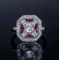 New Copper Inlaid Zircon Rose Red Rose Gold Two-tone Women's Ring