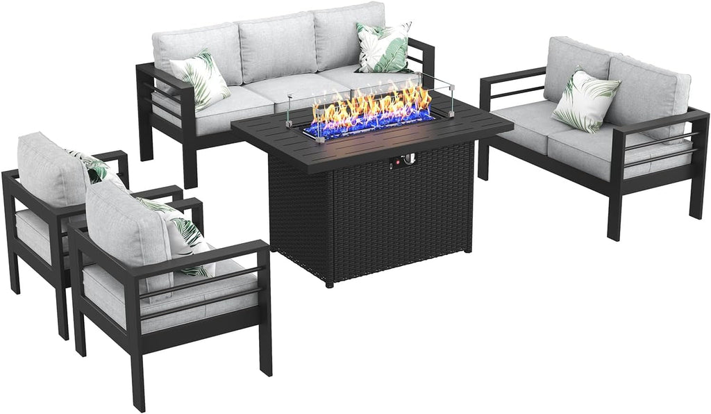 Aluminum 5 Piece Patio Furniture Set With Fire Pit Table Lootquake LLC