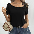Ladies' Solid Color Lace Appliqu E Shoulder Strap Slanted Shoulder Collar Off Shoulder Elegant Design T-shirt Top - SJB-DIAMOND ELITES