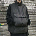 Retro Big Pocket Diagonal Zipper Cotton Vest