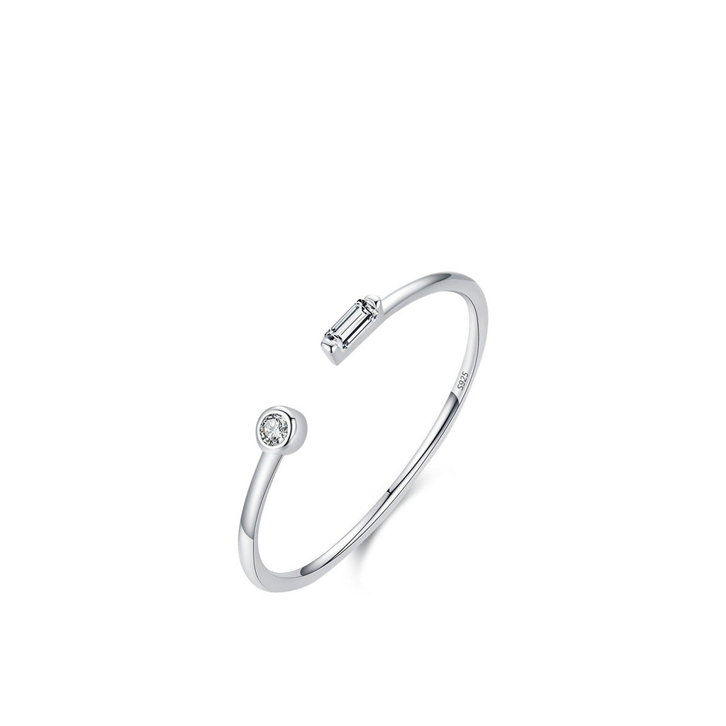 Sterling Silver Micro Inlaid Zircon Adjustable Open Ring Pi-Mart