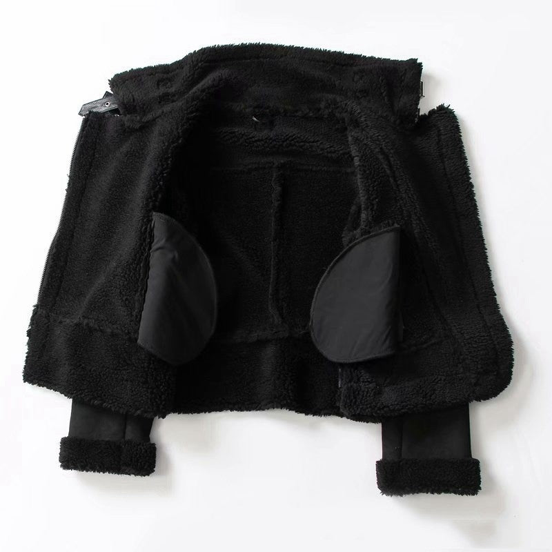 WInter Lapel Jacket Suede Lamb Wool Warm Coat Motorcycle Clothing Women Outwears Pi-Mart