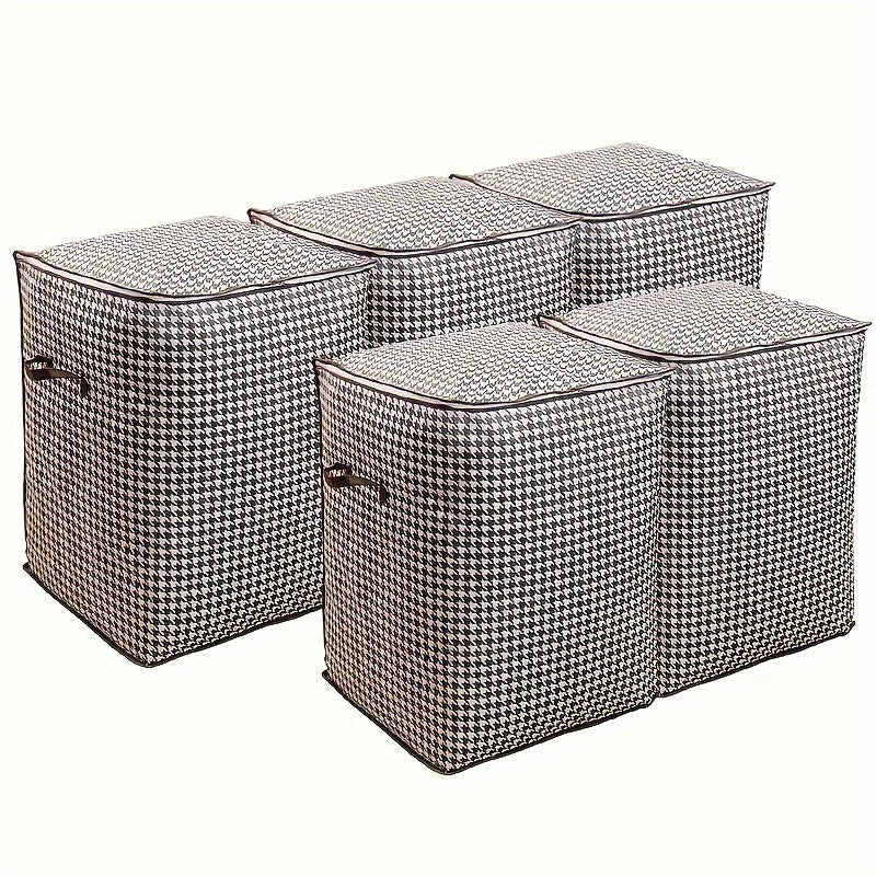 2pcs/5pcs Extra Large Capacity Stylish Houndstooth Storage Boxes - Durable, Space-Saving Closet Organizers with Handles for Easy Clothes, Blanket Storage and Organization at Home and Office Lootquake LLC