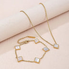 Square Natural White Shell Pendant Collarbone Necklace Bracelet