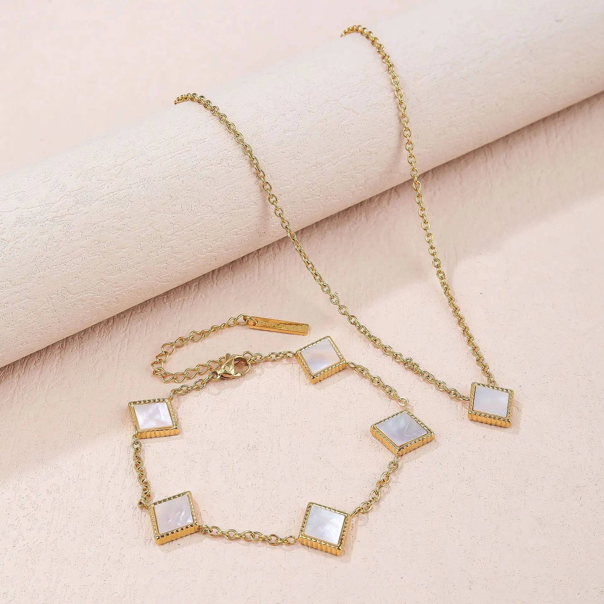 Square Natural White Shell Pendant Collarbone Necklace Bracelet