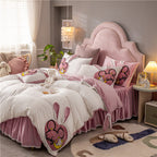 Coral Velvet Padded Warm Duvet Cover Princess Wind Bed Skirt Pi-Mart