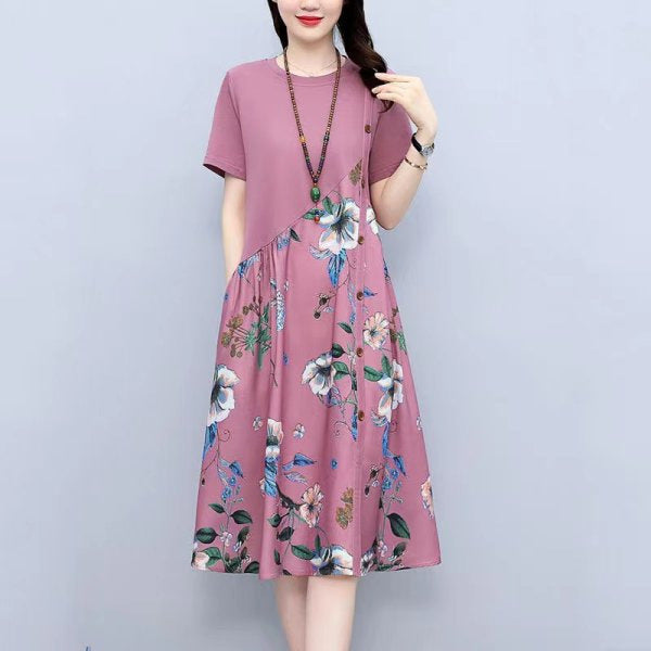 Retro Printed Fat Slim Fit Slimming Loose Casual Patchwork Dress Lootquake LLC