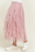 PLUS LAYER POLKA DOT MESH LINED A-LINE MIDI SKIRT