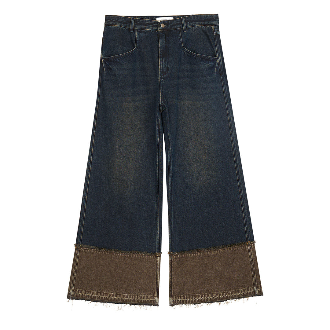 Brown Blue Nano Water Foot Washing Mouth Reverse Stitching Raw Hem Jeans Lootquake LLC