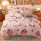 Coral Fleece Duvet Cover Sheet Flannel Pillowcase Pi-Mart