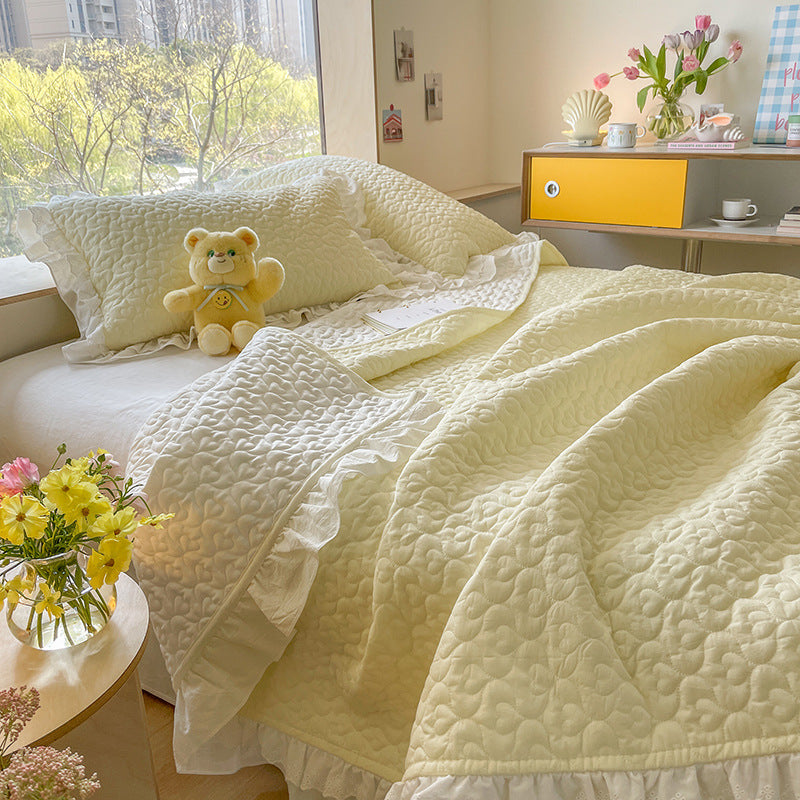 Pure Cotton Solid Color Washed Quilted Quilt Bed Cover Three Piece Set Pi-Mart