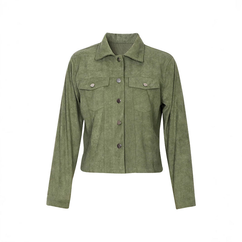 Women's Corduroy Long Sleeve Jacket - Casual Button-Up Coat With Flap Pockets Pi-Mart
