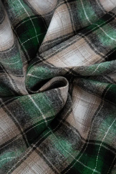 Dark Green Drawstring Pocketed Plaid Hooded Jacket Cozy & Trendy Checkered Outerwear For All Seasons Stevvex