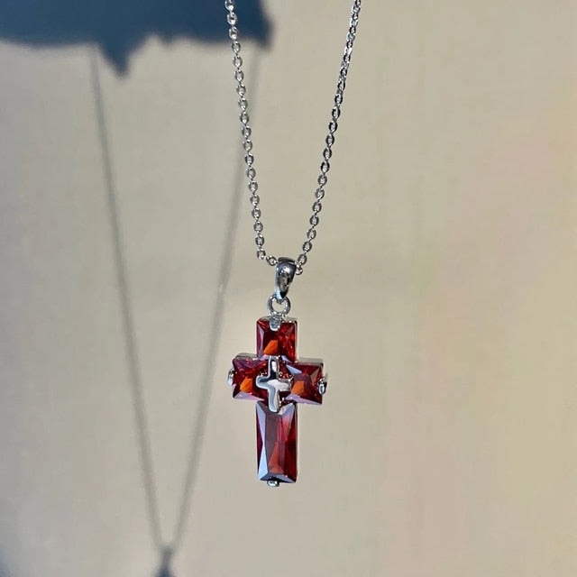 Transparent Cross Necklace and Earrings Pi-Mart