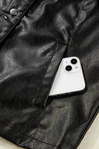 Black Faux Leather Boxy Jacket | PU Button Front Coat - Femstylo